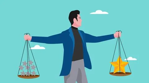 Quality vs quantity concept illustration, the balance for successes, manage.. Stock Illustration