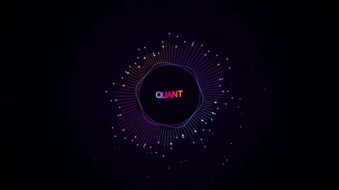 Quant crypto logo animation with glowing audio visualizer spectrum on dark .. Stockbeeldmateriaal 344021906