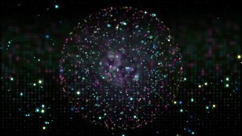 Quantic Digital Sphere Composed of Glittering Dots and Geometric Shapes Stockbeeldmateriaal 295366672