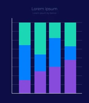 Quantitative business analytics stacked column dark chart template Stock Illustration