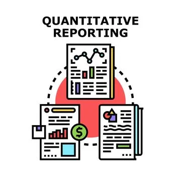 Quantitative reporting process presenting data analysis and information Stock Illustration