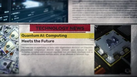 Quantum AI Computing Meets the Future Headline Title on Newspaper Stock Footage 317055813