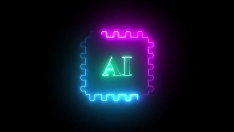 Quantum AI Processor Unit  Futuristic Neon Microchip with Red and Blue Glow.. Stock Footage 308905335