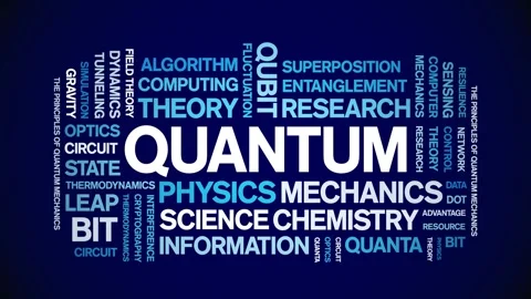 Quantum animated word cloud,animation tag kinetic typography seamless loop. Stock Footage 325059560
