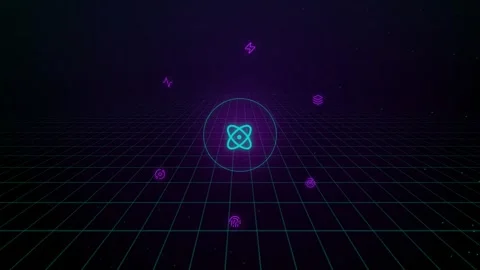 Quantum Atom Energy Pulse Holographic HUD Seamless Loop 스톡 동영상 334342520