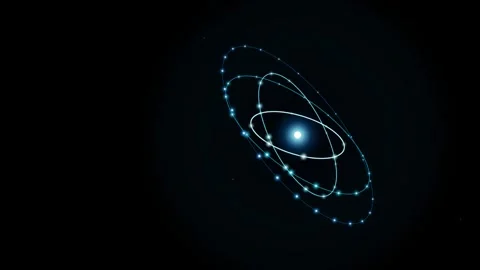 Quantum Atom Model with Orbiting Electrons and Pulsating Nucleus Motion Graphic Stock Footage 345962142