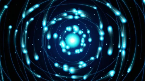 Quantum Atomic Nucleus and Swirling Electron Orbit Particles Loop Stock Footage 345250550