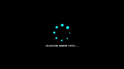 Quantum calculation progress indicator with circular loading dots Stock Footage 346755449