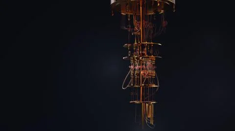 Quantum computer, 3D visualization on a black background. New technologies Illustrazione stock