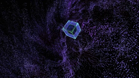 Quantum computer abstract cube and purple particles big data digital technology Stock Footage 150297060