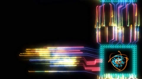Quantum computer atomic core chip futuristic technology digital layer dimension Stock Footage 151068139