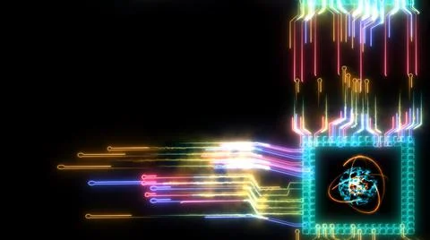 Quantum computer atomic core chip futuristic technology digital layer dimensi Illustrazione stock