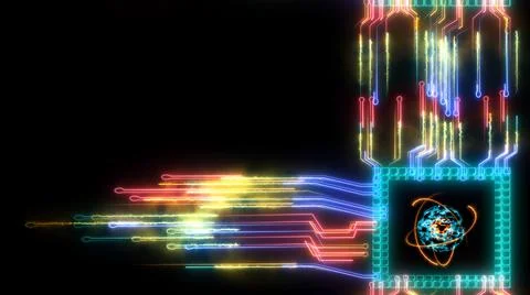 Quantum computer atomic core chip futuristic technology digital layer dimensi Stock-Illustration