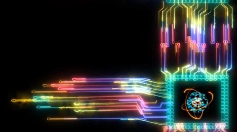 Quantum computer atomic core chip futuristic technology digital layer Illustrazione stock