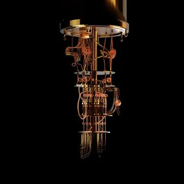 Quantum computer on a black background. 3D render. Stock Illustration