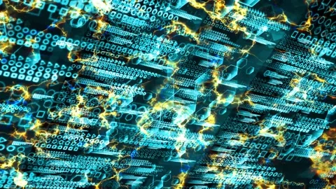 Quantum computer blue tone futuristic technology digital holographic process and Stock Footage 145513988