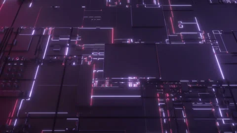 Quantum computer close up details.  Abstract neon light. Dark background. 스톡 동영상 112369077