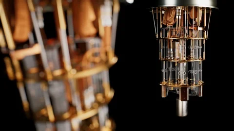 Quantum Computer Close look and Rotating on the side, Black Background 4K Stock Footage 124907096