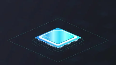 Quantum computer concept. Moving banner with microprocessor. Part of gadget and 库存影片 278767108