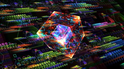 Quantum computer core futuristic technology digital layer dimension holograph Stock Illustration