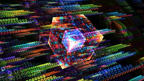 Quantum computer core futuristic technology digital layer dimension hologra.. Illustrazione stock