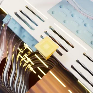 Quantum computer CPU processor. Innovative computer AI chip. 3d render Foto stock