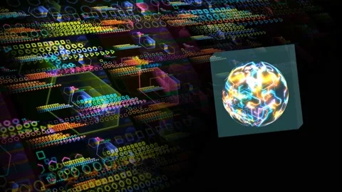 Quantum computer in the cube futuristic technology digital layer dimension Stock Footage 159523342