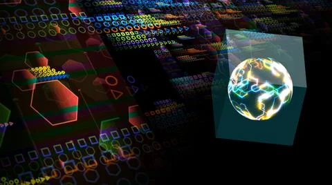 Quantum computer in the cube futuristic technology digital layer dimension ho Stock Illustration