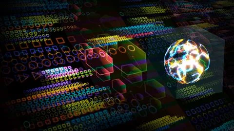 Quantum computer in the cube futuristic technology digital layer dimension ho Illustrazione stock