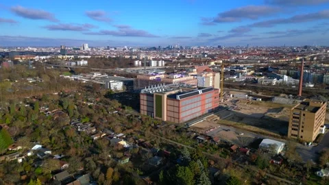 Quantum computer in datacenter building facility. Fantastic aerial view drone Stock Footage 325438517