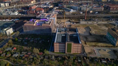 Quantum computer in datacenter building facility. Best aerial view drone Stock Footage 325438702