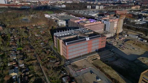 Quantum computer in datacenter building facility. Majestic aerial view drone Stock Footage 326020306