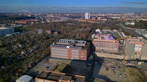 Quantum computer in datacenter building facility. Stunning aerial view drone Stock Footage 326020327