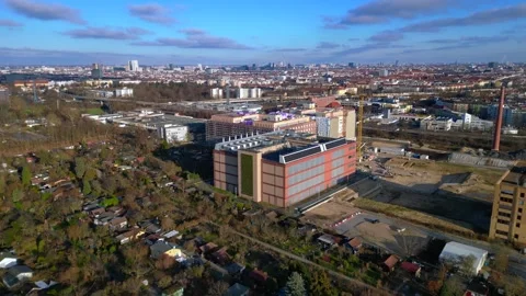 Quantum computer in datacenter building facility. Gorgeous aerial view drone Stock Footage 326020332