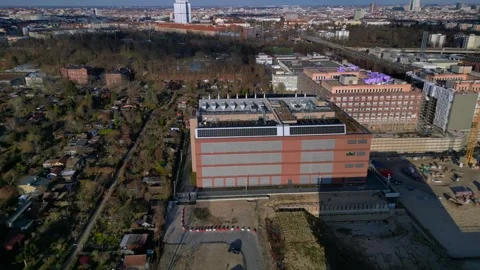 Quantum computer in datacenter building facility. Beautiful aerial view drone Stock Footage 326020347