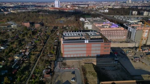 Quantum computer in datacenter building facility. Fantastic aerial view drone Stock Footage 326020348