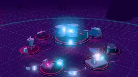 Quantum Computer Dilution Refrigerator Above A Ring Of Glowing Lab Platforms 스톡 동영상 344404419