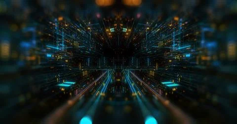 Quantum computer environment with digital technology, 3D rendering Stock-Illustration