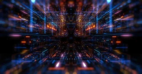 Quantum computer environment with digital technology, 3D rendering Illustrazione stock