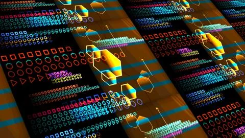 Quantum computer futuristic technology digital abstract orange zone polygon Stock Illustration
