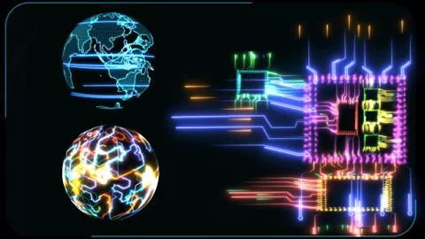Quantum computer intelligent chip futuristic technilogy digital holographic a Stock Illustration