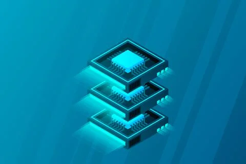 Quantum computer, large data processing, server room, artificial intelligence Stock Illustration