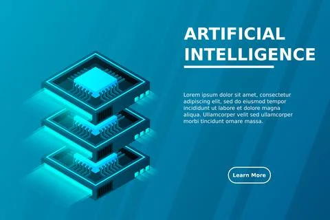 Quantum computer, large data processing, server room, artificial intelligence Stock Illustration