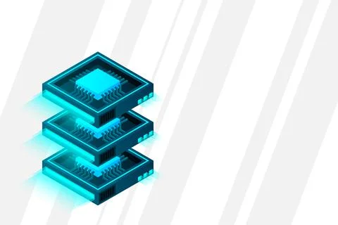 Quantum computer, large data processing, server room, artificial intelligence Stock Illustration