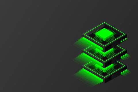 Quantum computer, large data processing, server room, artificial intelligence Stock Illustration