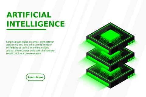 Quantum computer, large data processing, server room, artificial intelligence Stock Illustration