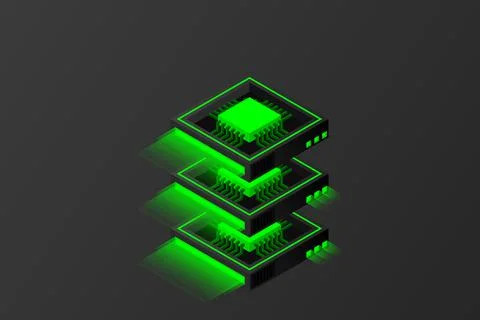 Quantum computer, large data processing, server room, artificial intelligence Stock Illustration