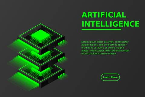 Quantum computer, large data processing, server room, artificial intelligence Illustrazione stock