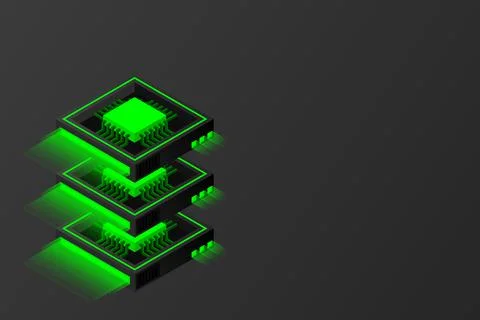 Quantum computer, large data processing, server room, artificial intelligence Illustrazione stock