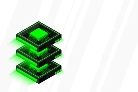 Quantum computer, large data processing, server room, artificial intelligence Stock Illustration